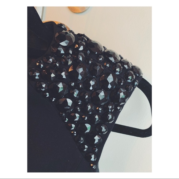 Cynthia Steffe Black Mini Dress Beaded Shoulders - Picture 4 of 7